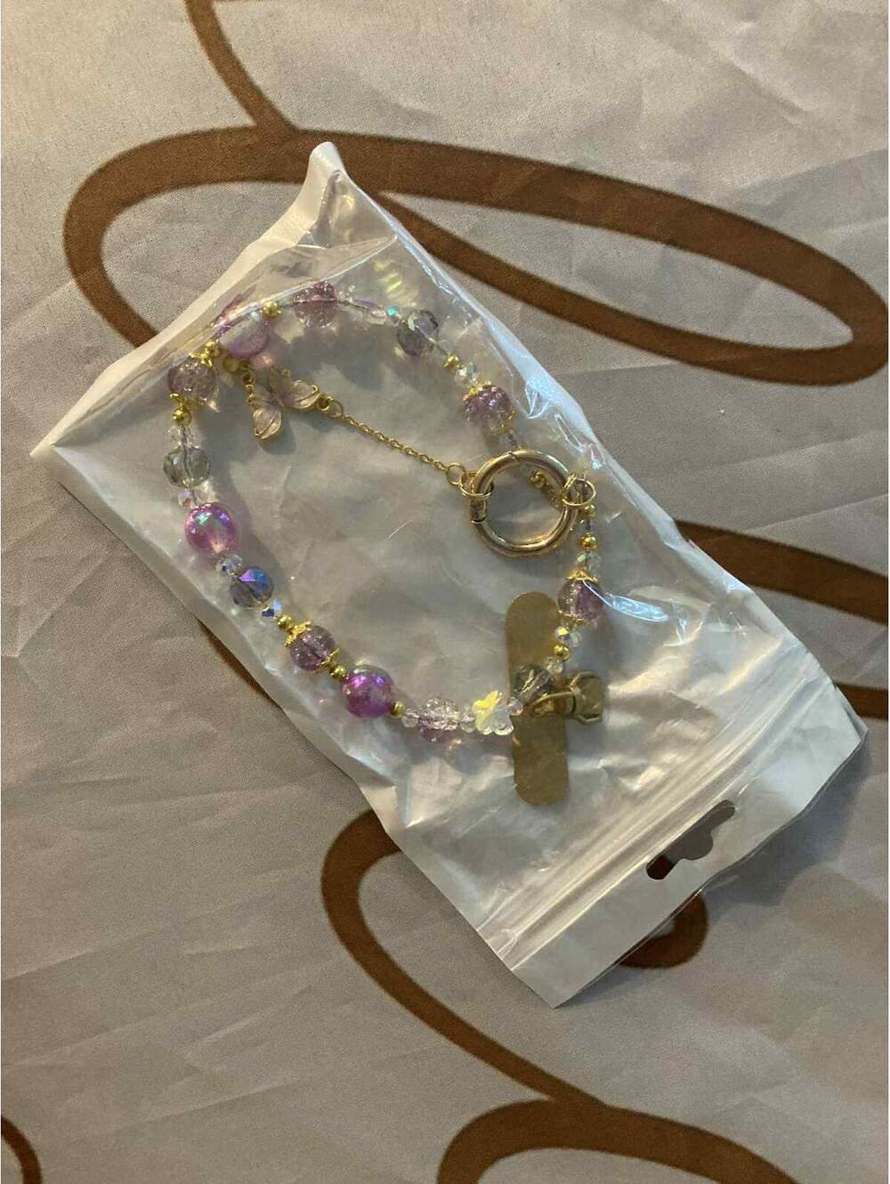 Delicate Purple and Gold Beaded Phone Wristlet
